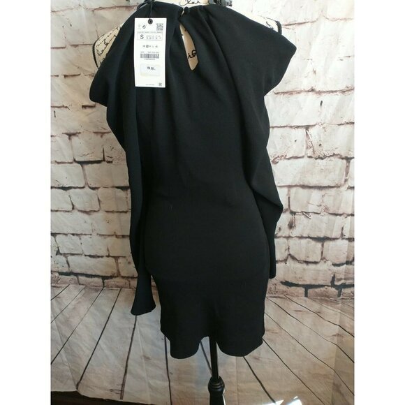 ZARA Size XS OFF-THE-SHOULDER DRESS Cocktail Event Formal BLACK Sheath Chain NEW - Picture 8 of 11